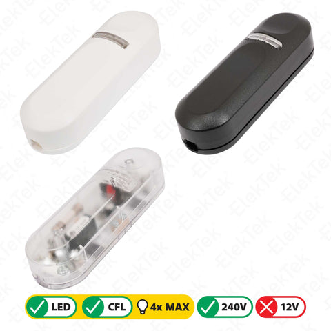 ElekTek Universal Electronic Push Button Dimmer Switch 3 Core for LED Dimmable, CFL & Incandescent Bulbs