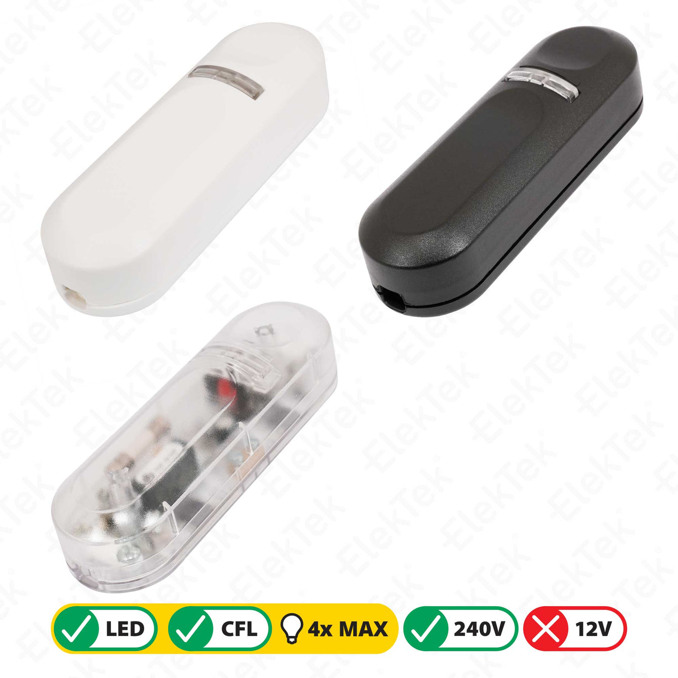 ElekTek Universal Electronic Push Button Dimmer Switch 3 Core for LED Dimmable, CFL & Incandescent Bulbs - Buy It Better Black