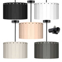ElekTek Modern Fixed Rod Ceiling Pendant Light E27 Lamp Holder with Wooden Slats Drum Lamp Shade 40cm Dia 3-Way Bulb Adapter