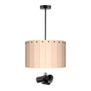 ElekTek Modern Fixed Rod Ceiling Pendant Light E27 Lamp Holder with Wooden Slats Drum Lamp Shade 40cm Dia 3-Way Bulb Adapter