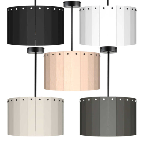 ElekTek Modern Fixed Rod Ceiling Pendant Light E27 Lamp Holder with Wooden Slats Drum Lamp Shade 40cm Dia