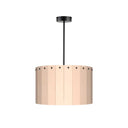 ElekTek Modern Fixed Rod Ceiling Pendant Light E27 Lamp Holder with Wooden Slats Drum Lamp Shade 40cm Dia