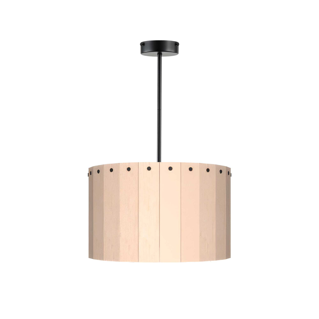 ElekTek Modern Fixed Rod Ceiling Pendant Light E27 Lamp Holder with Wooden Slats Drum Lamp Shade 40cm Dia 