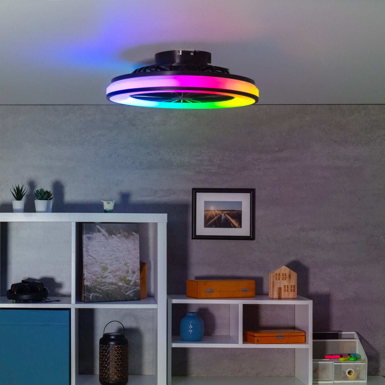 ElekTek Circular Round LED Ceiling Light with Integrated Fan CCT White or RGB - Buy It Better 