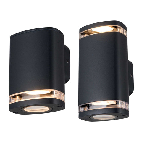 ElekTek Outdoor Exterior Wall Light Up and Down 1x or 2x GU10 IP54 Black Grey Halo