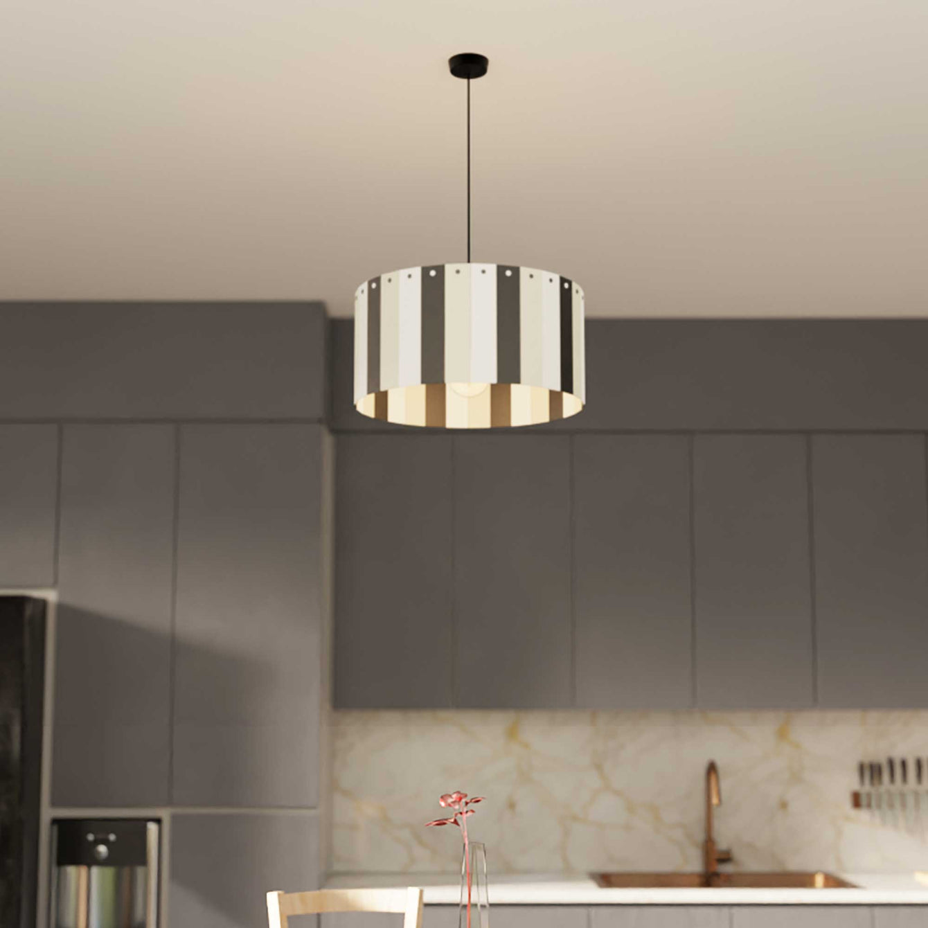 ElekTek Modern Ceiling Pendant Light Lamp Shade with Wooden Slats, Rivets 40cm Dia - Buy It Better 