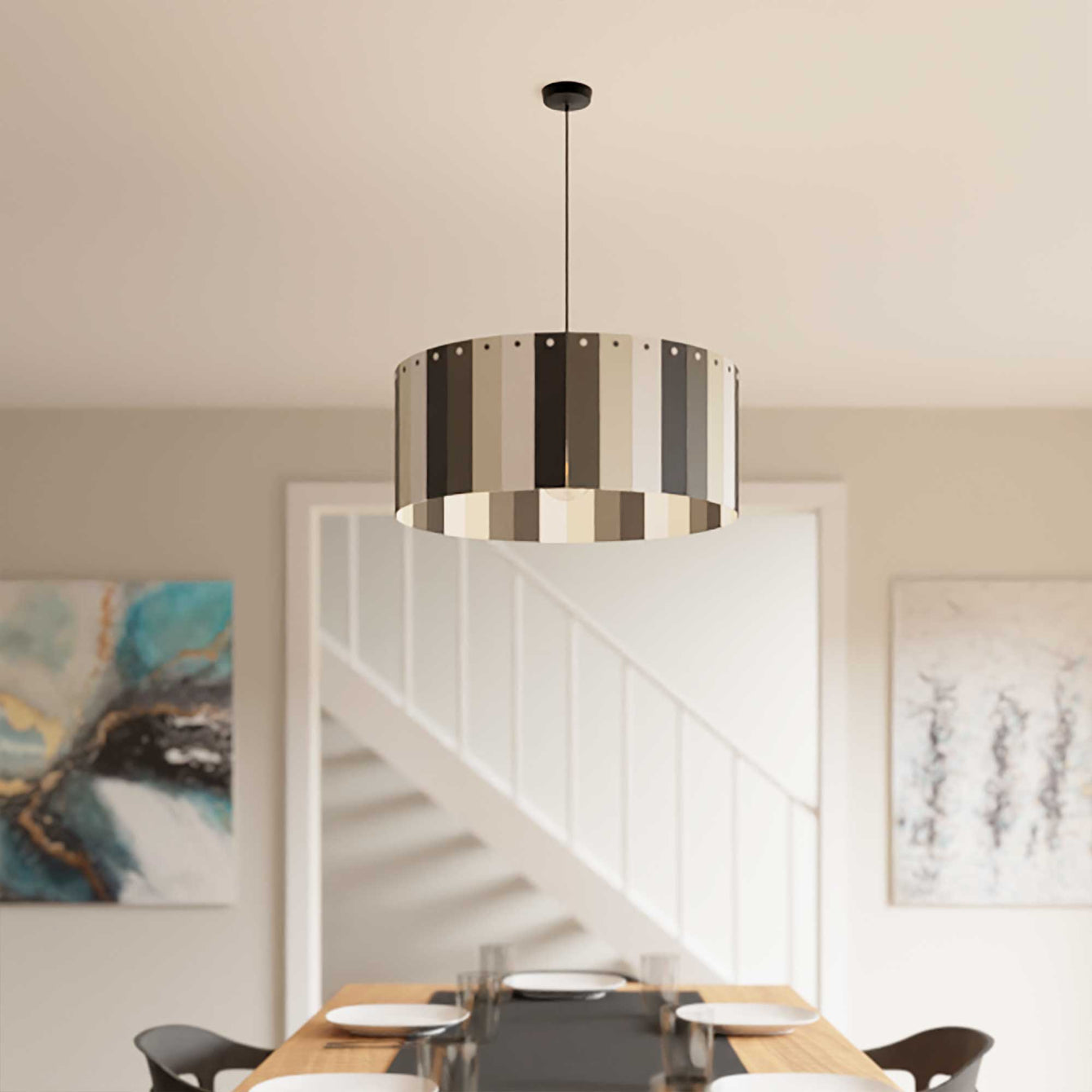 ElekTek Modern Ceiling Pendant Light Lamp Shade with Wooden Slats, Rivets 40cm Dia - Buy It Better 