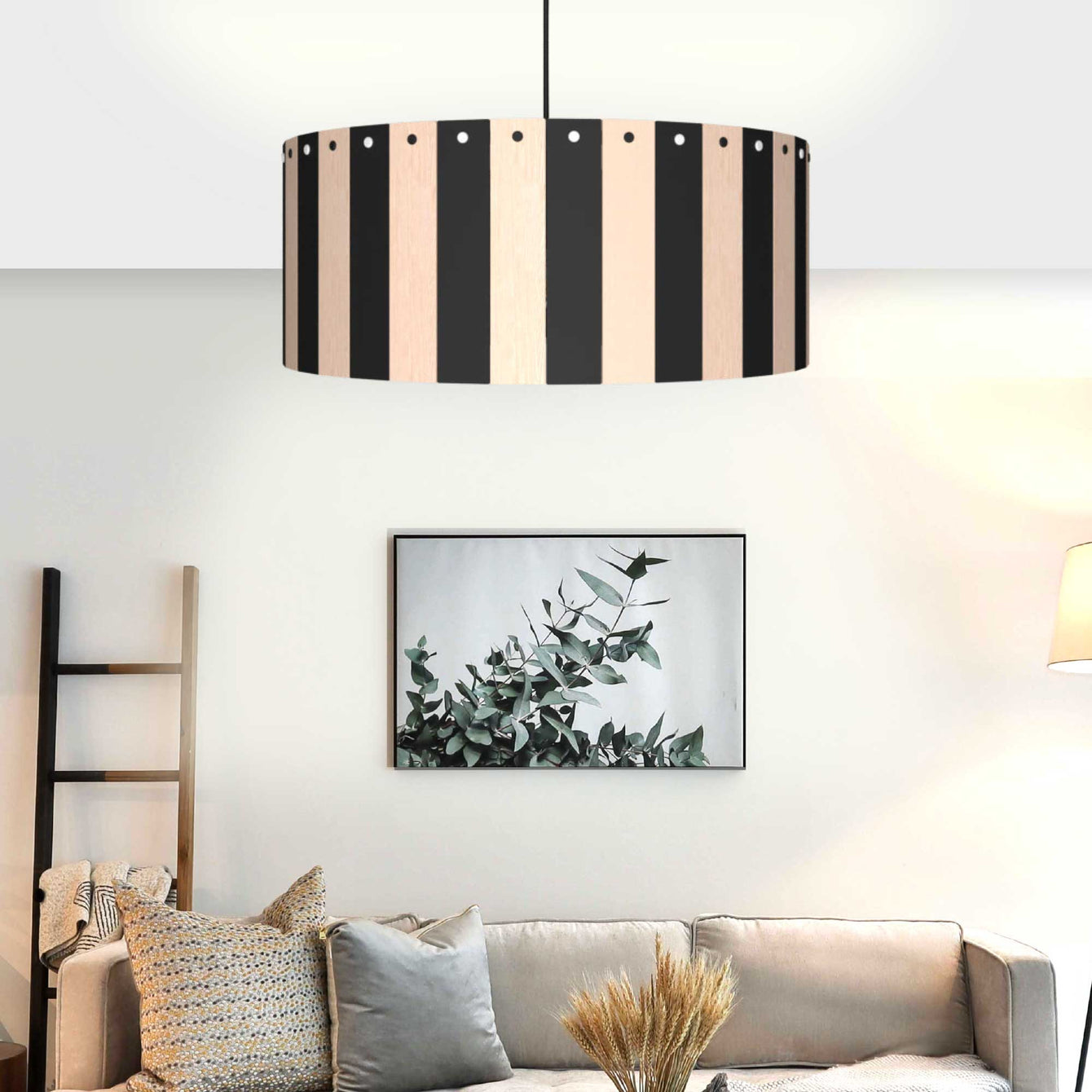 ElekTek Modern Ceiling Pendant Light Lamp Shade with Wooden Slats, Rivets 40cm Dia - Buy It Better 