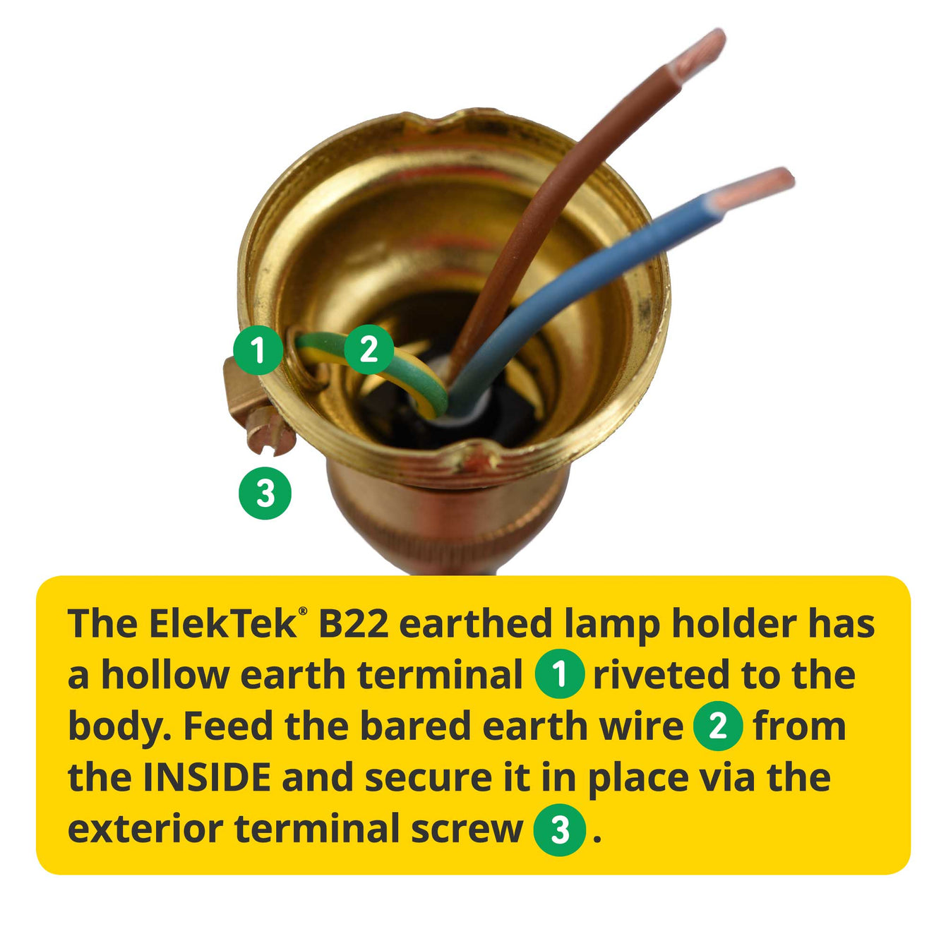 ElekTek Lamp Holder Bayonet Cap B22 Unswitched With Shade Ring and Hook Solid Brass - Buy It Better 