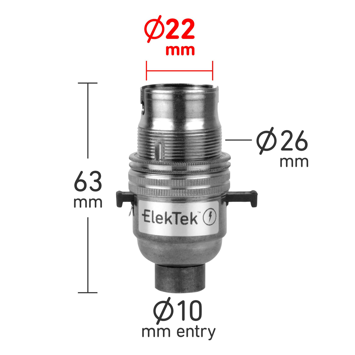 ElekTek Safety Switch Lamp Holder Bayonet Cap B22 10mm or Half Inch Entry With Shade Ring Solid Brass Antique Brass / 10mm