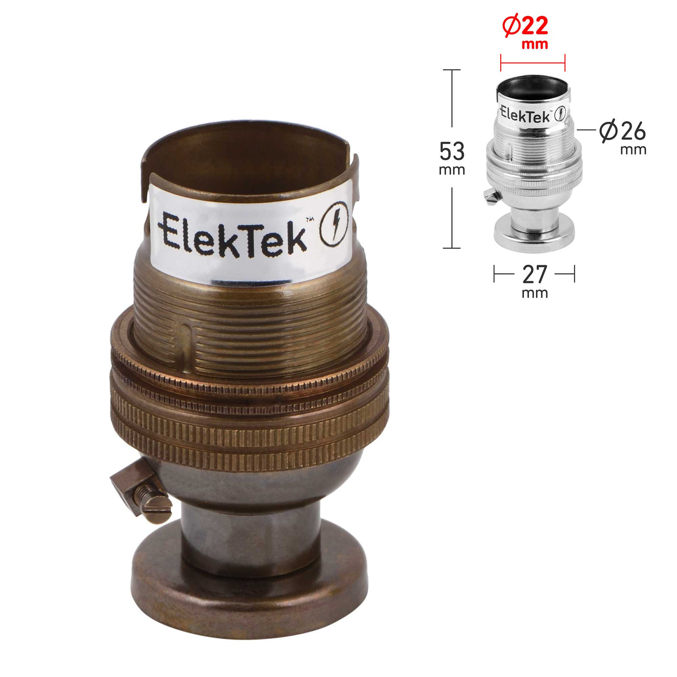 ElekTek Lamp Holder Half Inch Bayonet Cap B22 Unswitched With Shade Ring Back Plate Cover and Screws Solid Brass - Buy It Better 