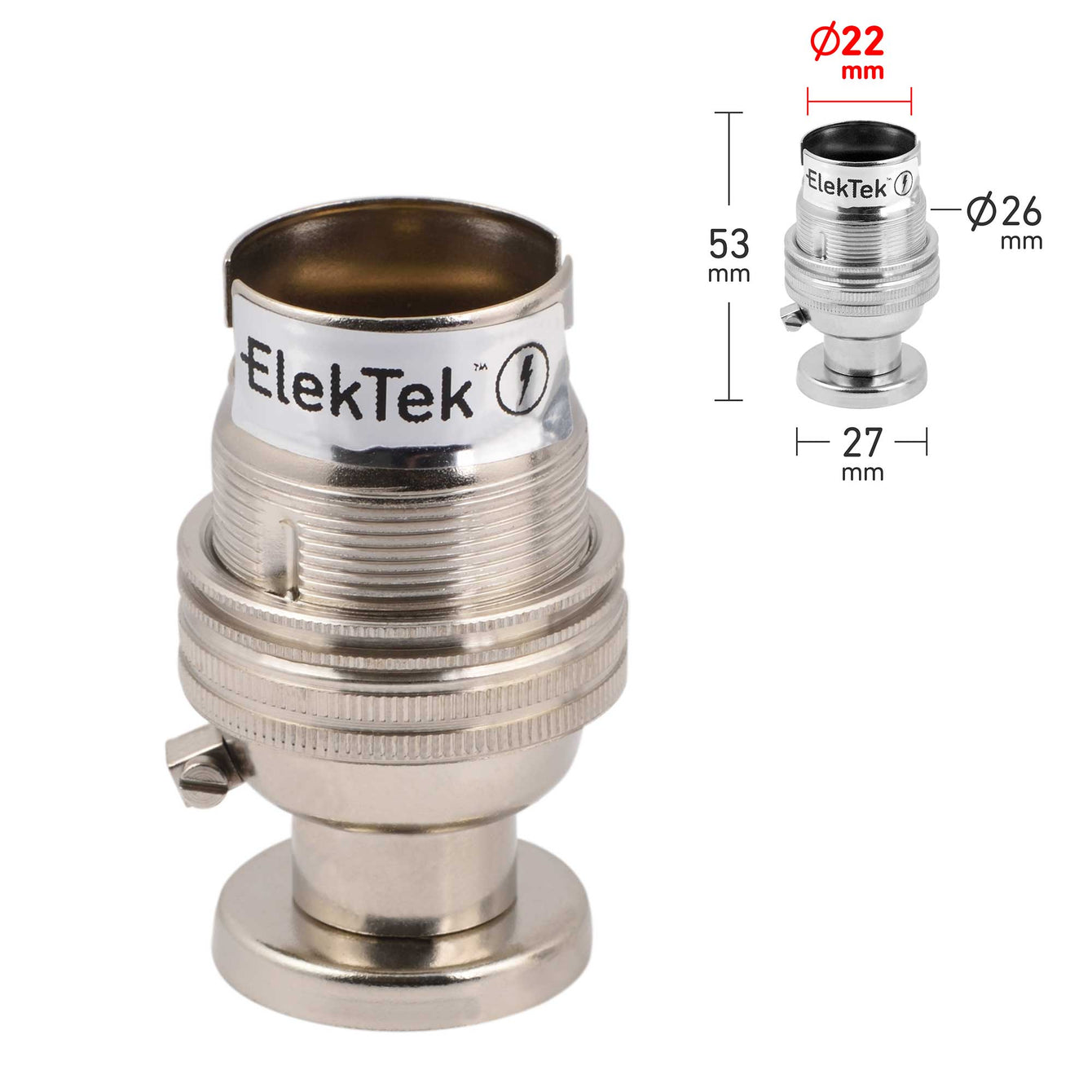 ElekTek Lamp Holder Half Inch Bayonet Cap B22 Unswitched With Shade Ring Back Plate Cover and Screws Solid Brass - Buy It Better 