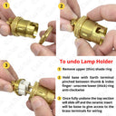 ElekTek Lamp Holder Bayonet Cap B22 Unswitched 10mm or Half Inch Entry With Shade Ring Solid Brass