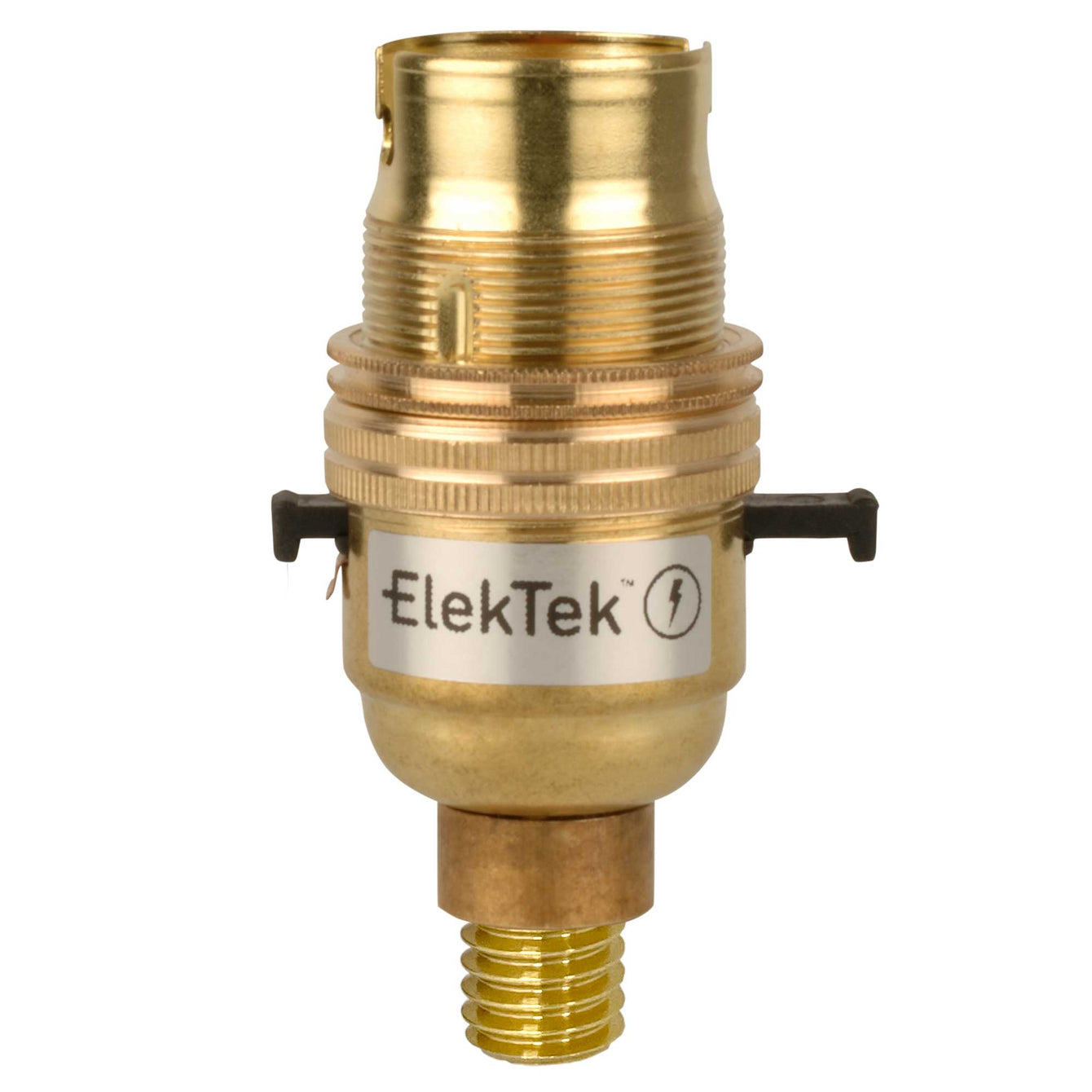 ElekTek Safety Switch Lamp Holder Half Inch Bayonet Cap B22 With Shade Ring Wood Mount Brass Antique Brass