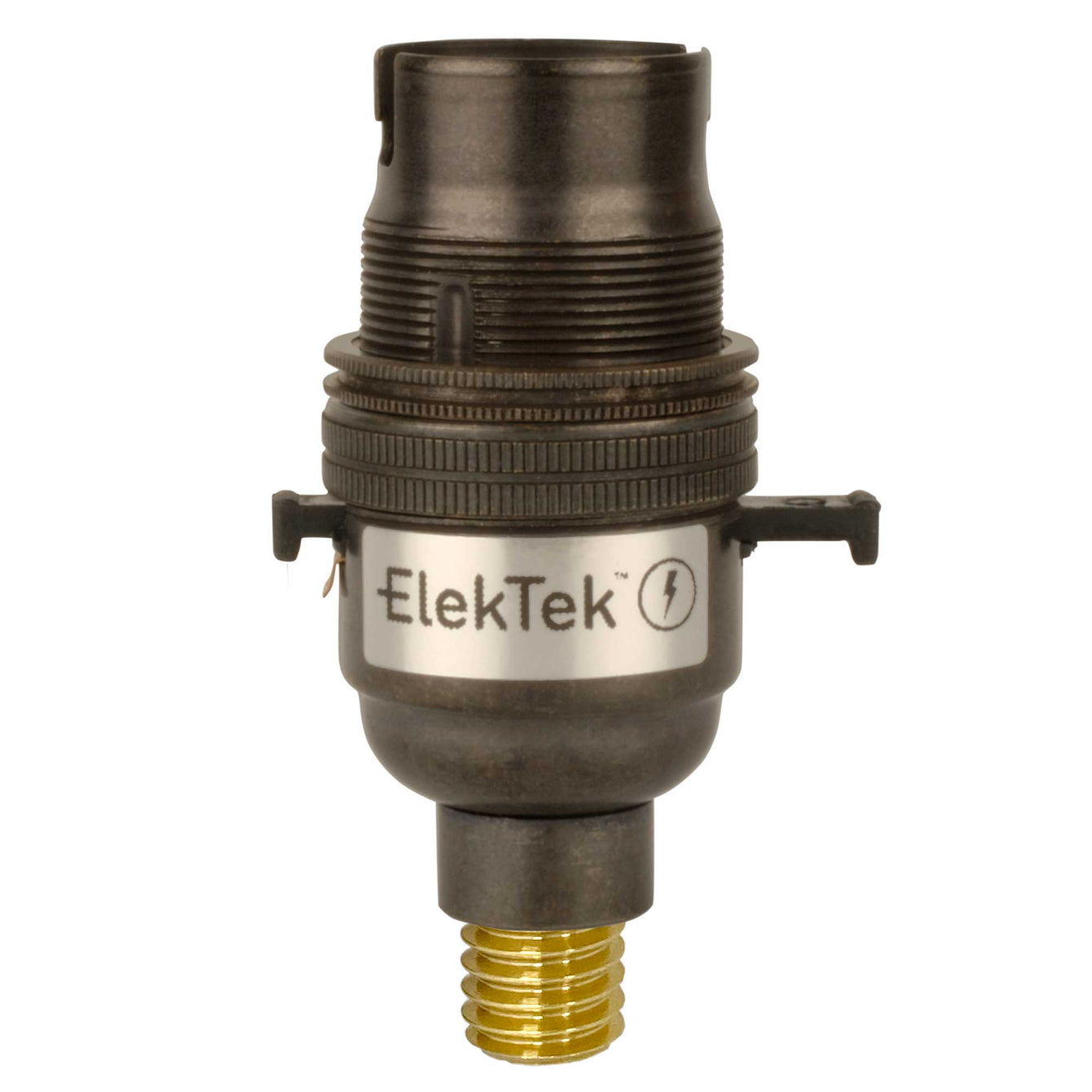 ElekTek Safety Switch Lamp Holder Half Inch Bayonet Cap B22 With Shade Ring Wood Mount Brass 