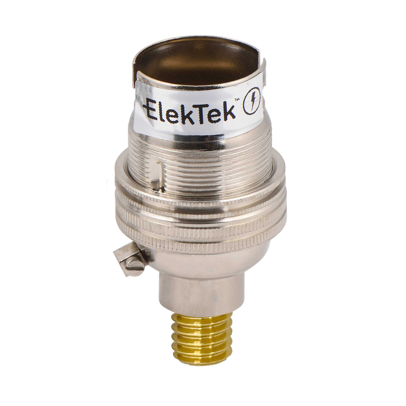 ElekTek Lamp Holder Half Inch Bayonet Cap B22 Unswitched With Shade Ring Wood Nipple Solid Brass 
