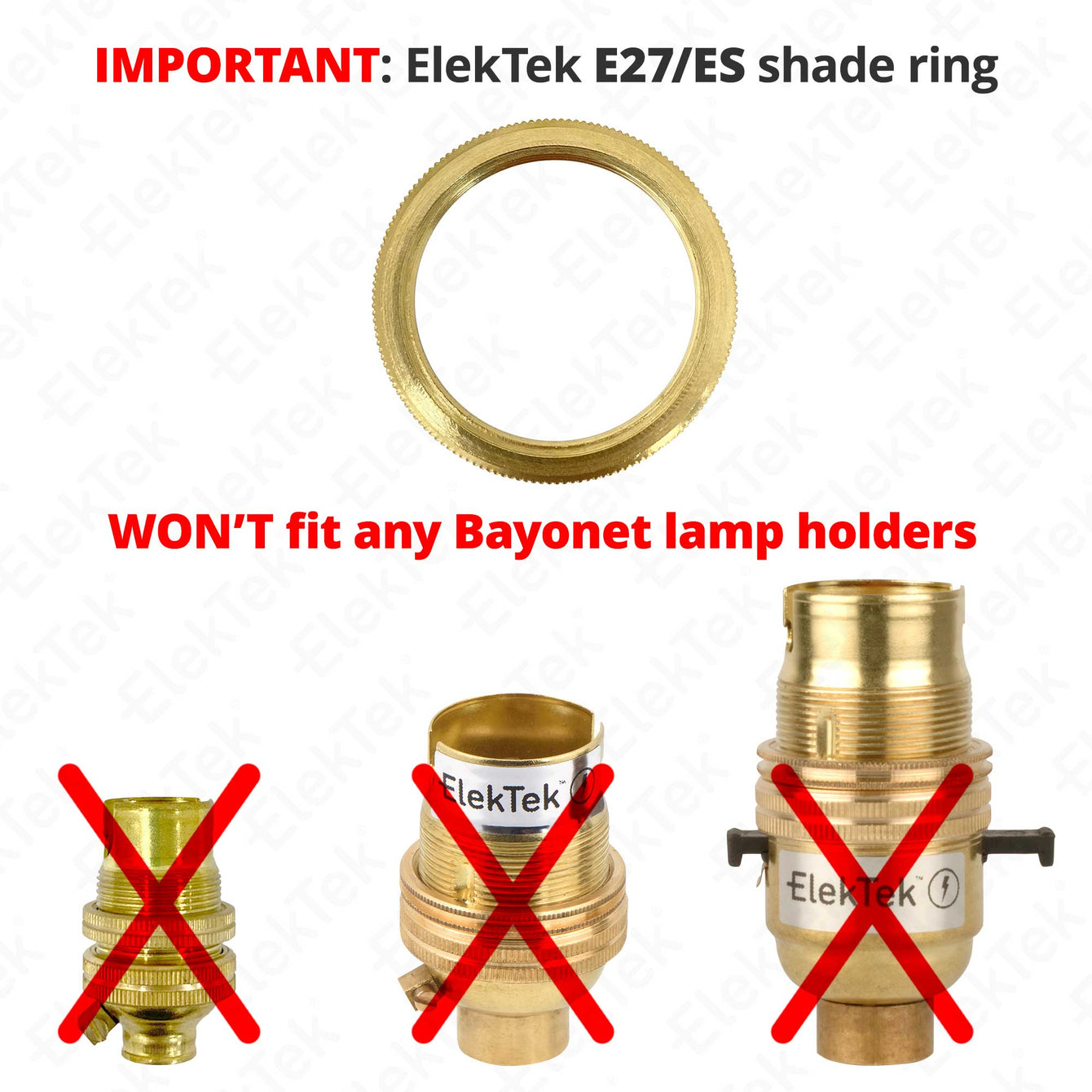 ElekTek E27 Shade Ring Single Brass Chrome