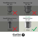 ElekTek ES Edison Screw E27 Lamp Holder Plain Skirt With Back Plate Cover and Screws Brass