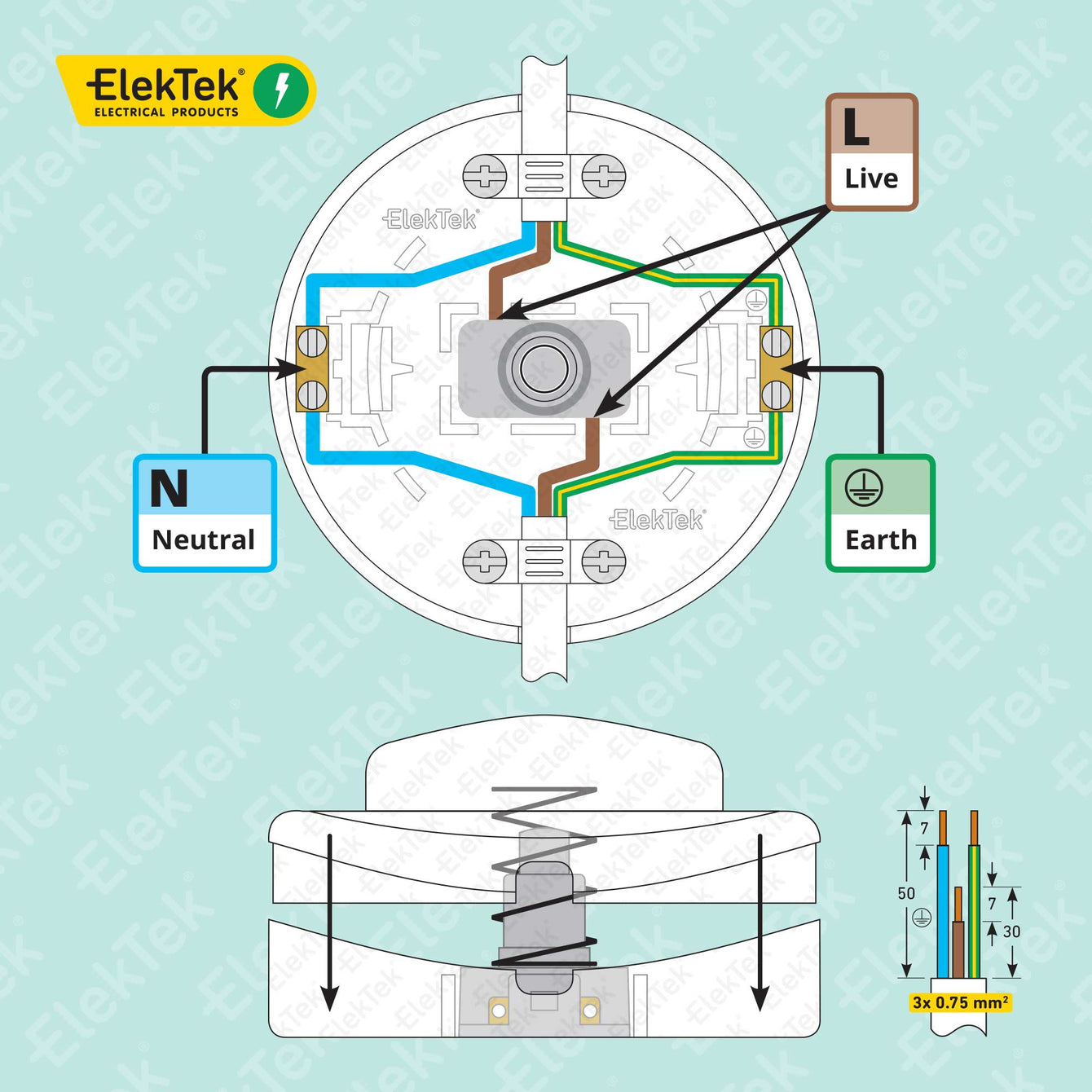 ElekTek Foot Press Switch In Line Push Button Large 65mm Diameter Use 2 or 3 Core Flex Colours Transparent