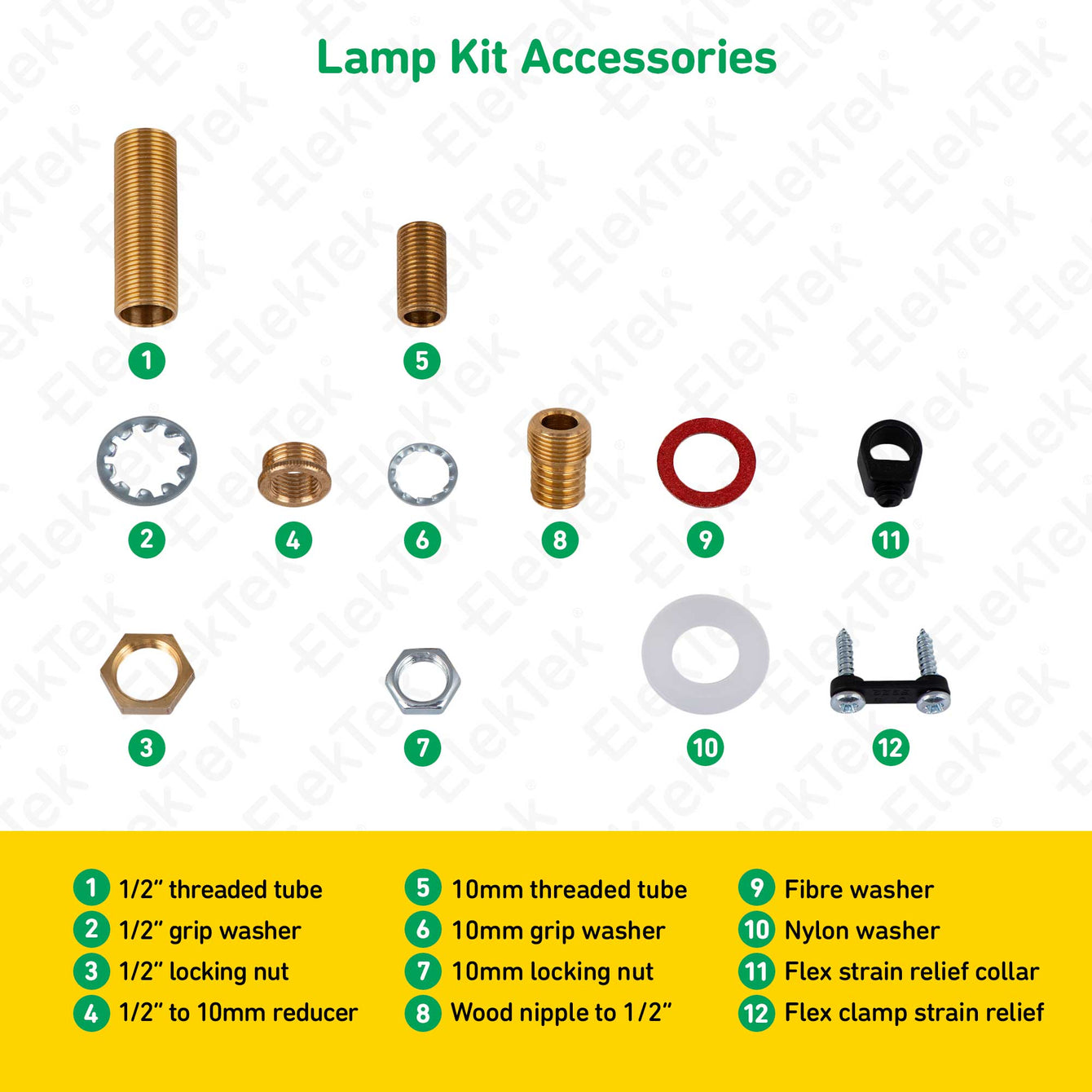 ElekTek Premium Lamp Kit Brass Shade Ring E27 Lamp Holder with Gold Flex, In Line Switch and 3A UK Plug Twisted