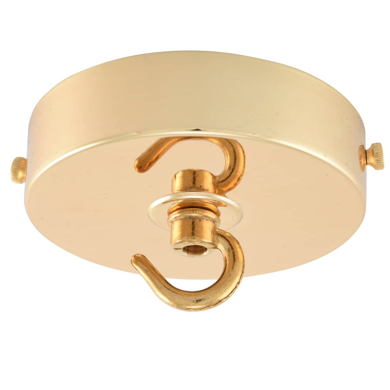 ElekTek 100mm Diameter Flat Top Ceiling Rose with Strap Bracket and Hook Metallic Finishes Powder Coated Colours Antique Brass