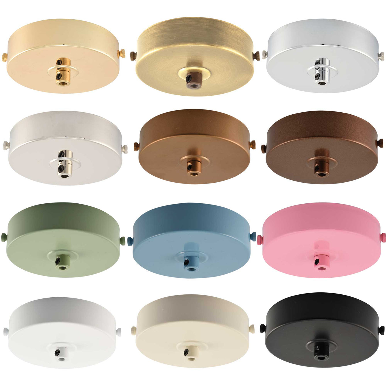 ElekTek Flat Top Ceiling Pendant Rose 100mm Diameter with Strap Bracket and Cord Grip Metallic Finishes Powder Coated Colours Brass
