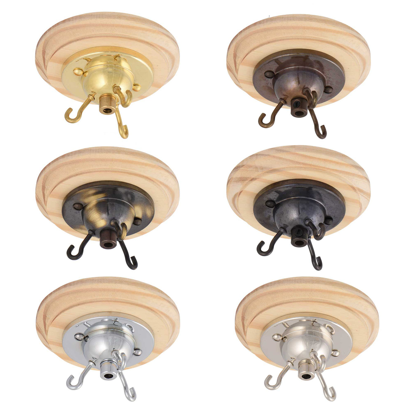ElekTek 3 Hook Ceiling Rose Kit With Matching Screws Cord Grip and Pine Ceiling Pattress Metallic Finishes - Buy It Better Brass