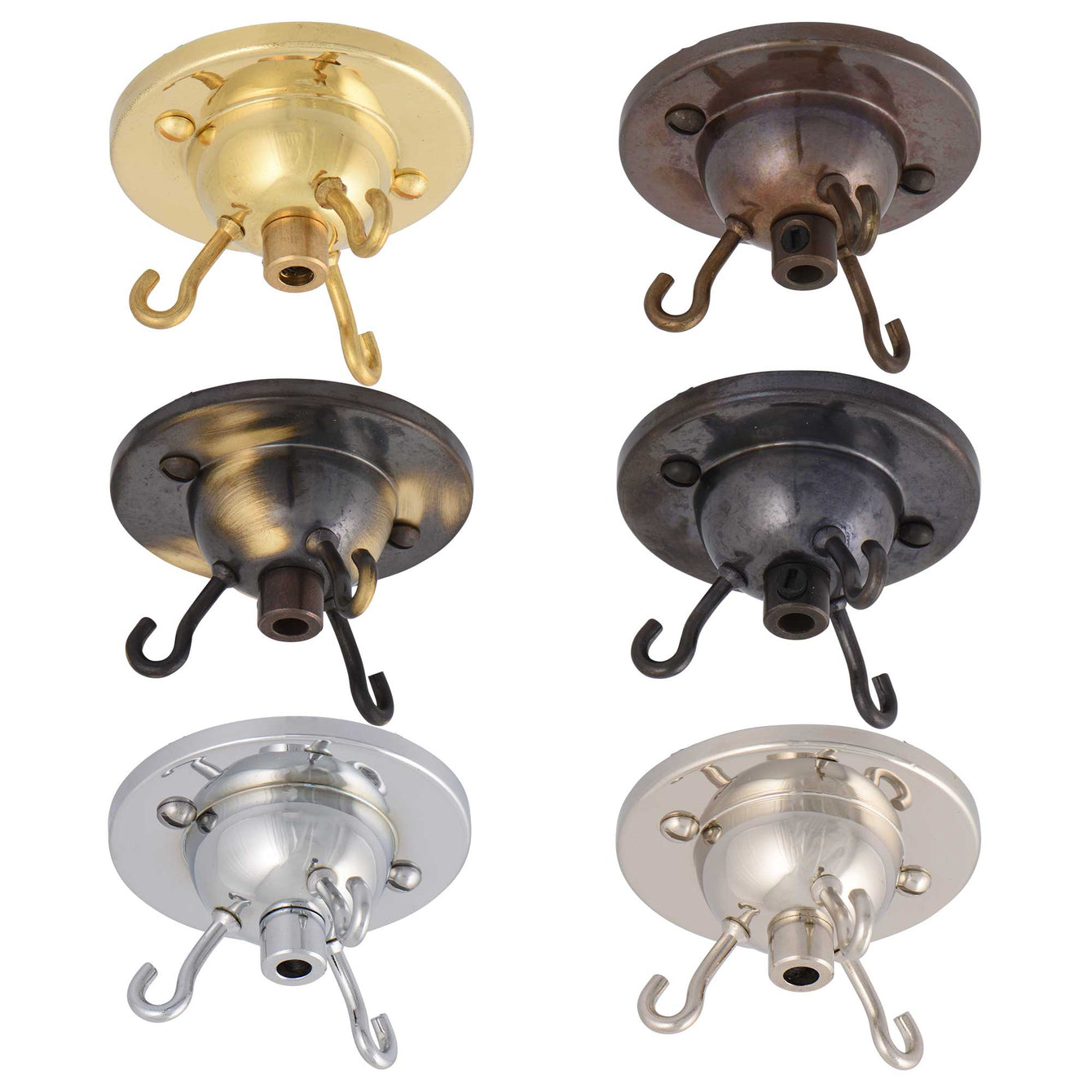 ElekTek 3 Hook Ceiling Rose With Matching Screws and Cord Grip Colours - Buy It Better Brass