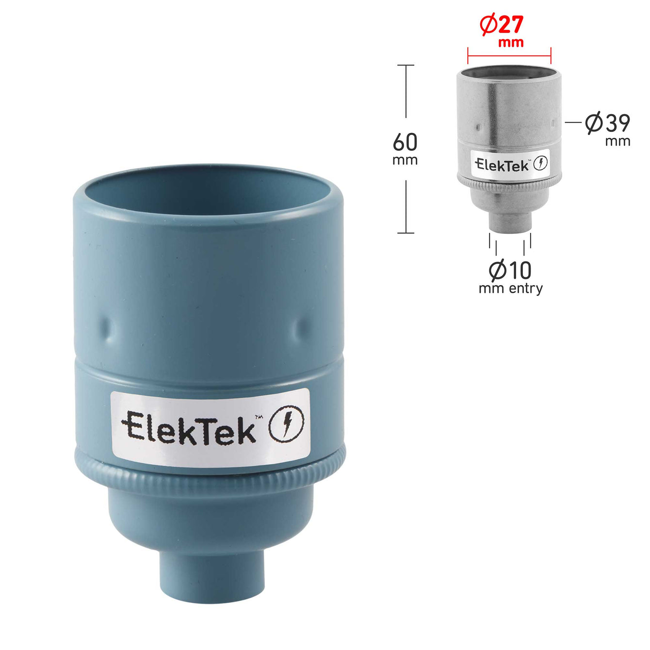 ElekTek ES Edison Screw E27 Lamp Holder Plain Skirt 10mm or Half Inch Entry Ideal for Vintage Filament Bulbs Brass - Buy It Better Dawn Blue / 10mm