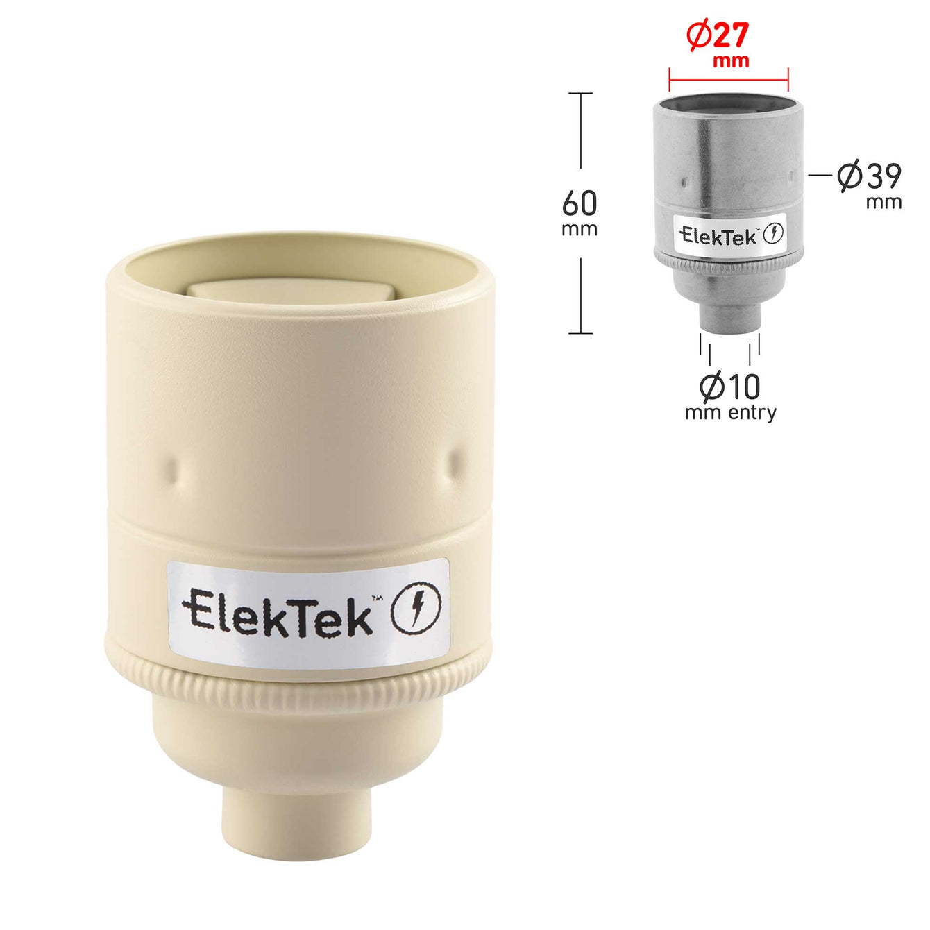 ElekTek ES Edison Screw E27 Lamp Holder Plain Skirt 10mm or Half Inch Entry Ideal for Vintage Filament Bulbs Brass - Buy It Better Antique White / 10mm