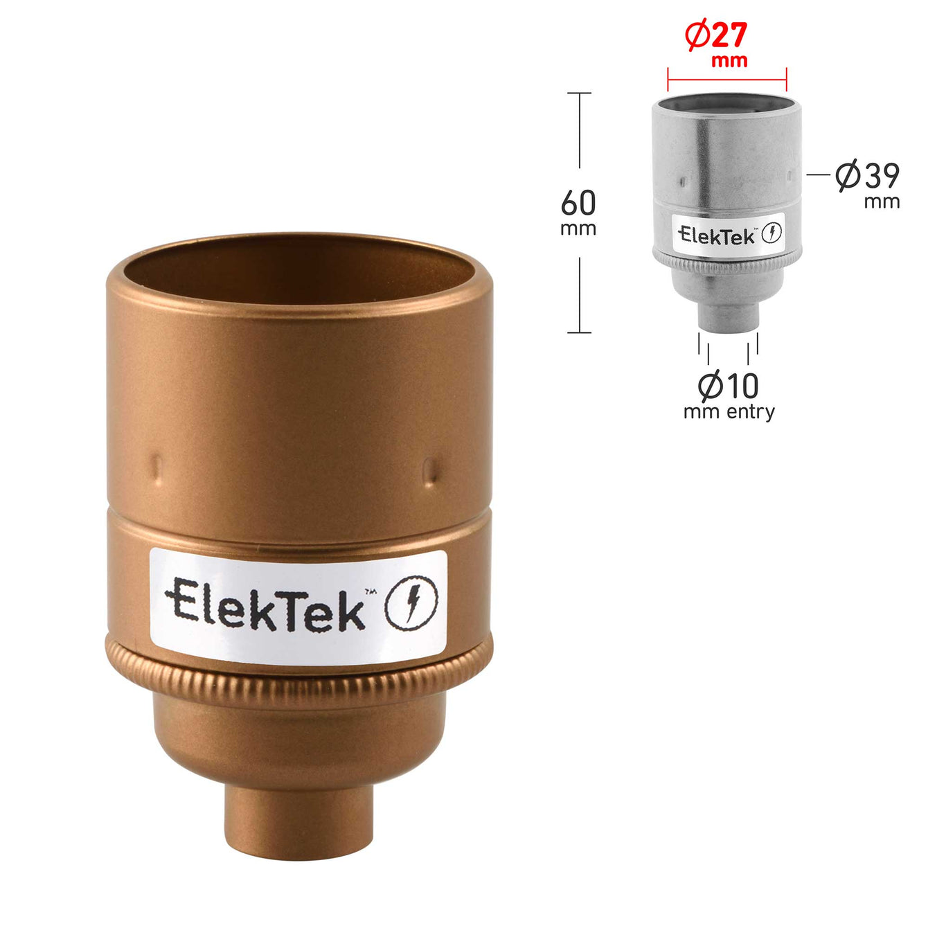 ElekTek ES Edison Screw E27 Lamp Holder Plain Skirt 10mm or Half Inch Entry Ideal for Vintage Filament Bulbs Brass - Buy It Better Antique Copper / 10mm
