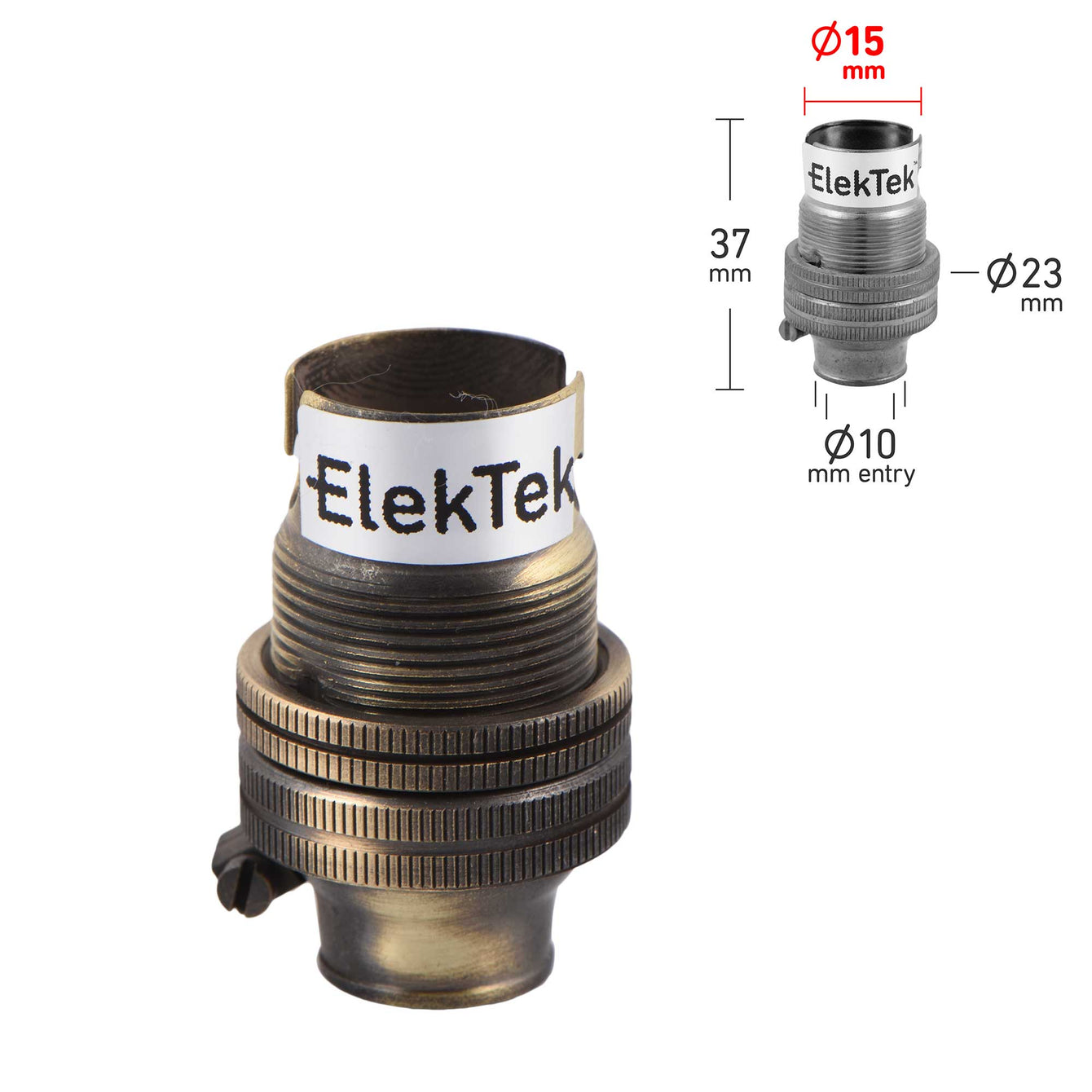 ElekTek Lamp Holder 10mm or Half Inch Entry Miniature Small Bayonet Cap SBC B15 With Shade Ring Solid Brass - Buy It Better Brass / Half Inch