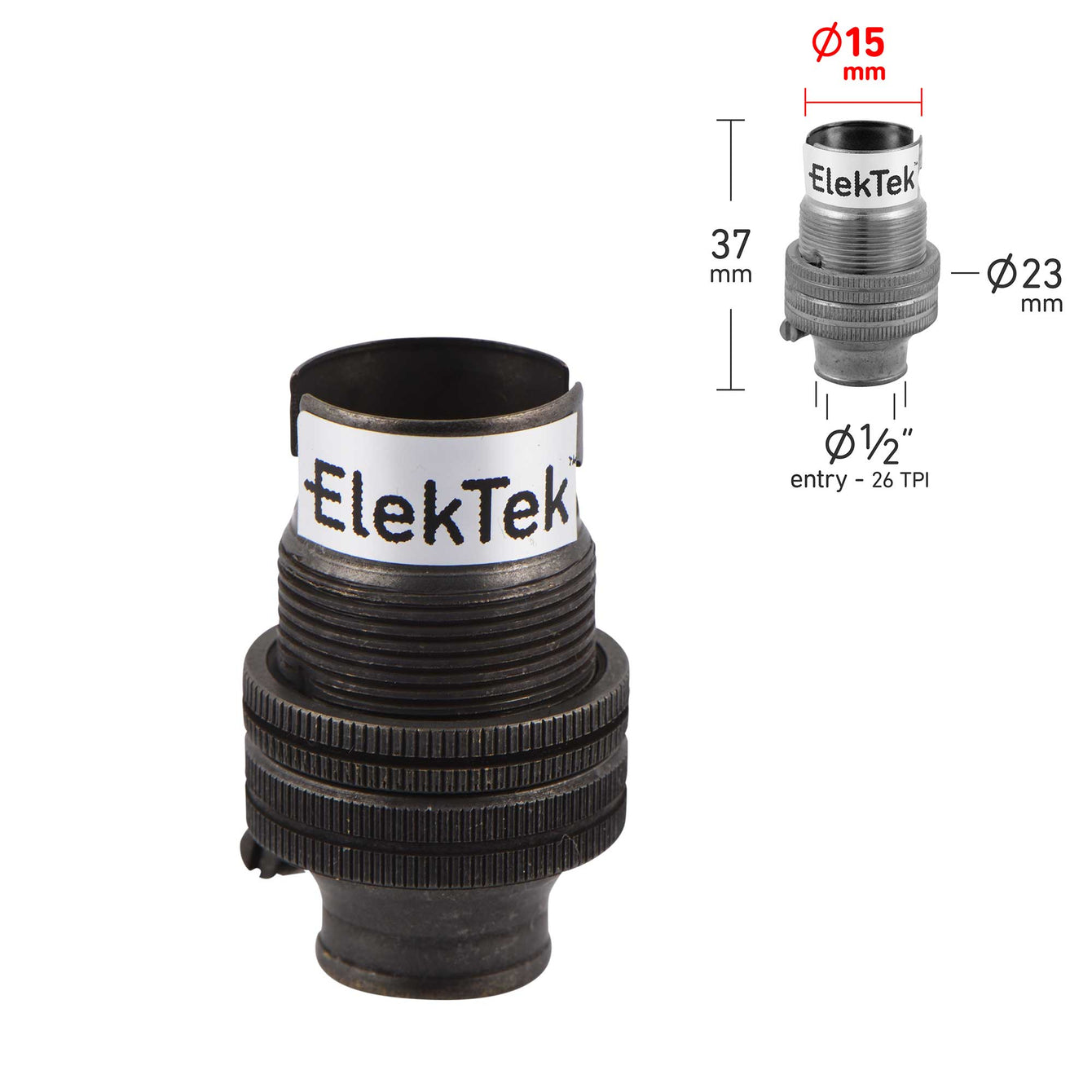 ElekTek Lamp Holder 10mm or Half Inch Entry Miniature Small Bayonet Cap SBC B15 With Shade Ring Solid Brass - Buy It Better 