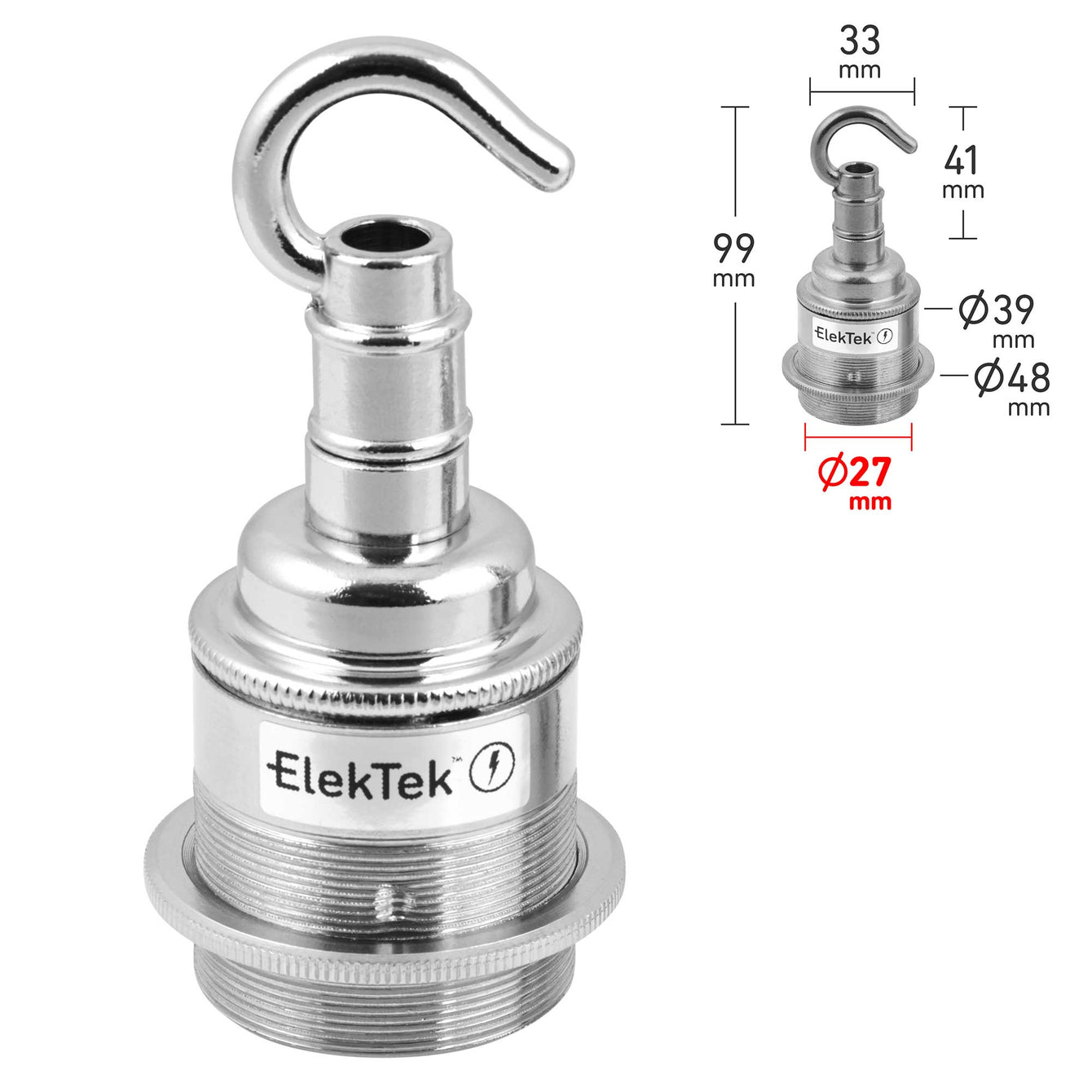 ElekTek ES Edison Screw E27 Lamp Holder Shade Ring With Accessory Hook Brass 