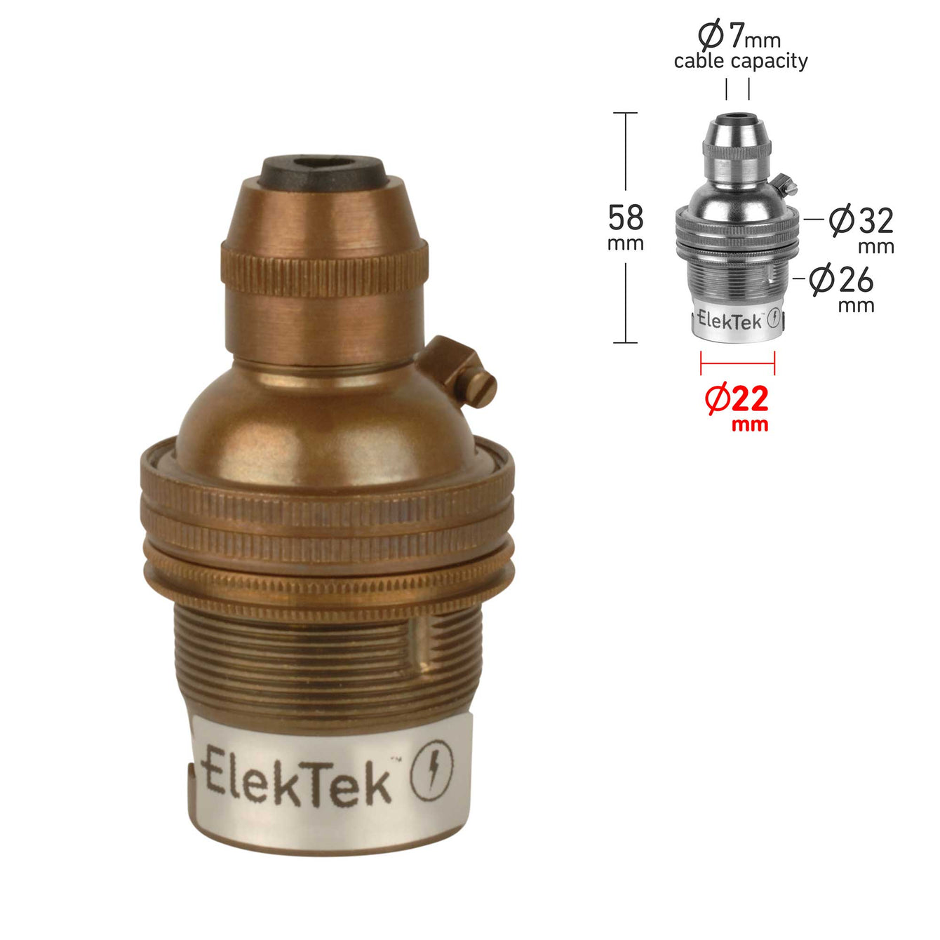 ElekTek Cord Grip B22 BC Pendant Lamp Holder Brass - Buy It Better 