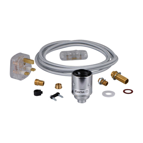 ElekTek Premium Lamp Kit Chrome Plain E27 Lamp Holder with Flex, In Line Switch and 3A UK Plug