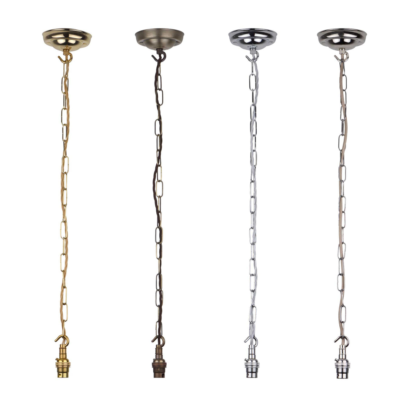 ElekTek Premium Pendant Light Kit DIY 108mm Ceiling Rose, Chain, Twisted Flex and Lamp Holder B22 Hook - Buy It Better Brass