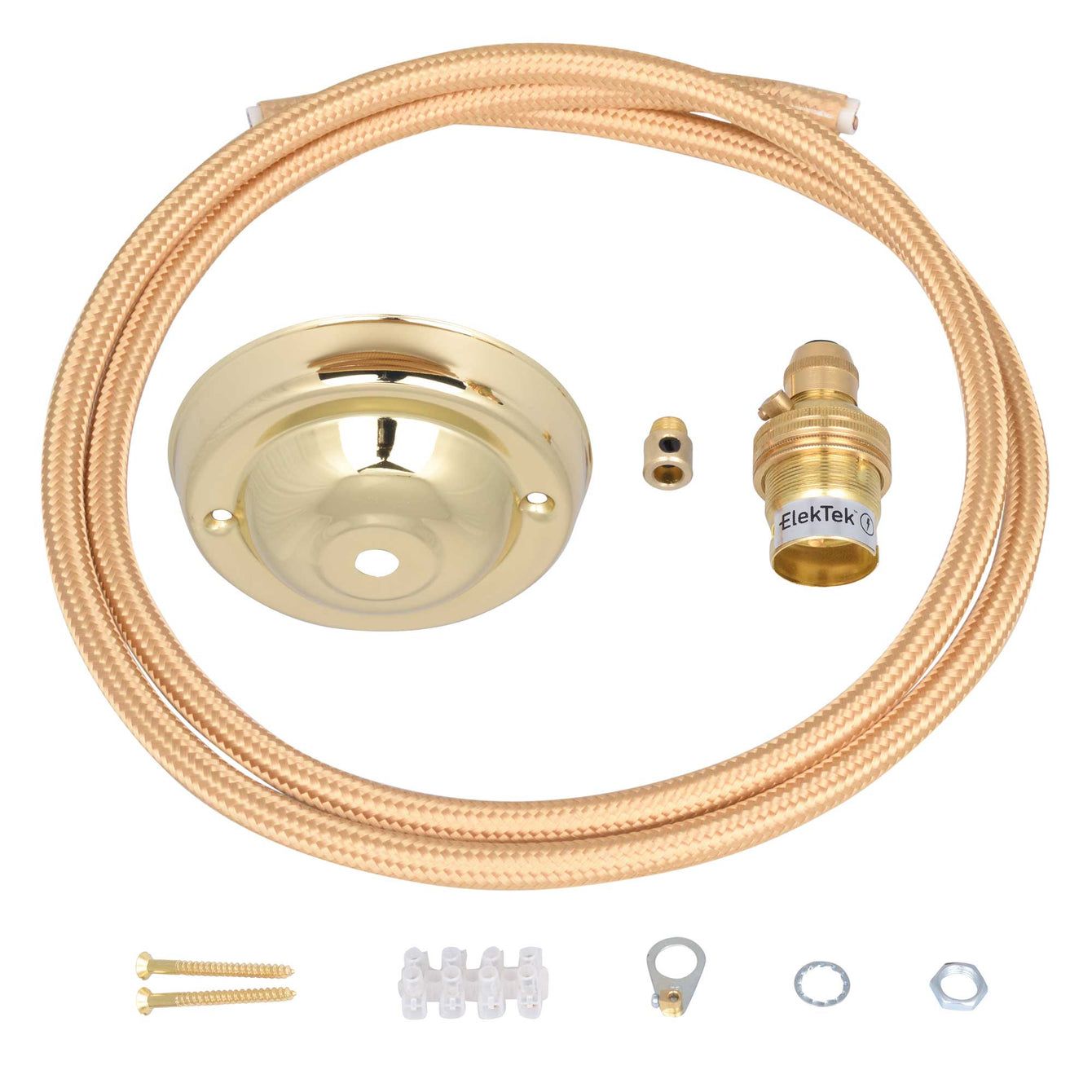 ElekTek Premium Pendant Light Kit DIY 108mm Ceiling Rose Round Flex and Lamp Holder B22 Cord Grip - Buy It Better Chrome