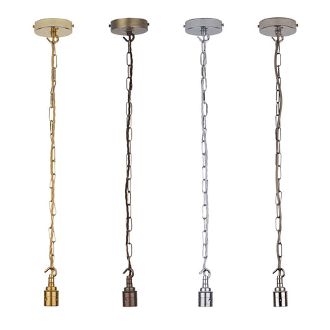 ElekTek Premium Pendant Light Kit DIY 100mm Flat Top Ceiling Rose, Chain, Twisted Flex and Lamp Holder E27 Plain Hook