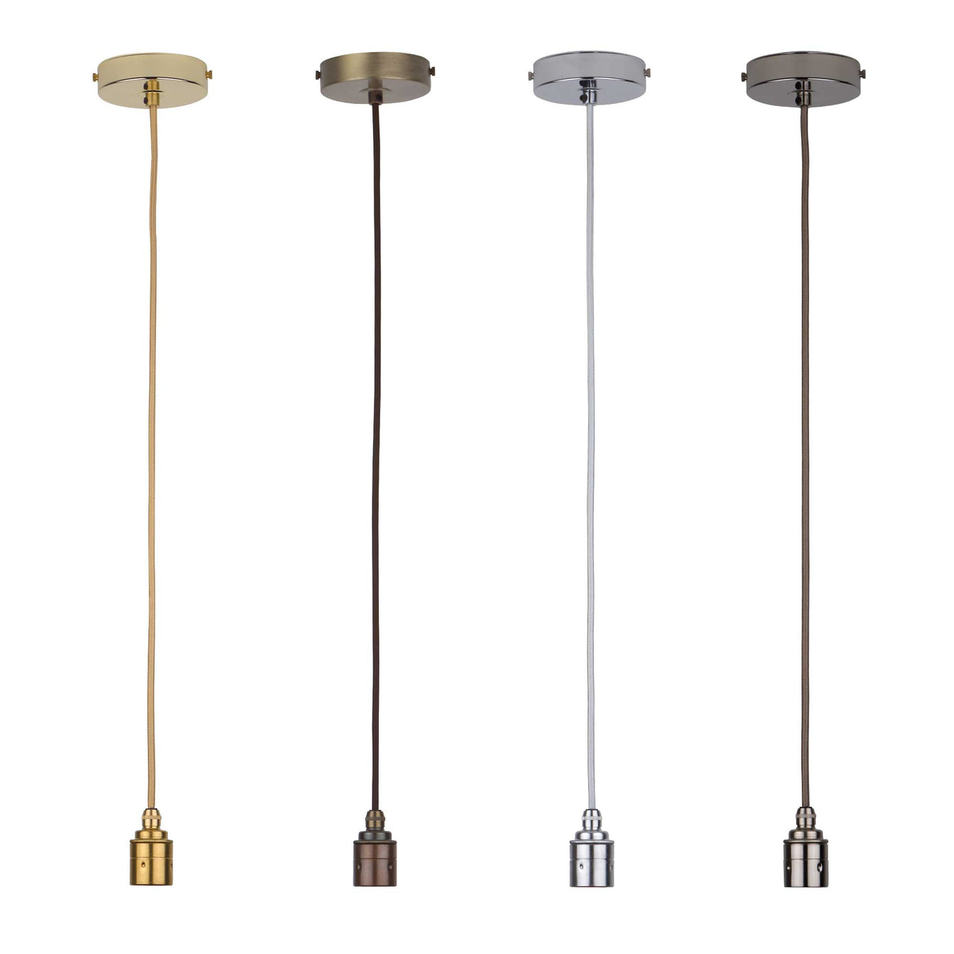 ElekTek Premium Pendant Light Kit DIY 100mm Flat Top Ceiling Rose, Round Flex and Lamp Holder E27 Plain Cord Grip - Buy It Better Brass