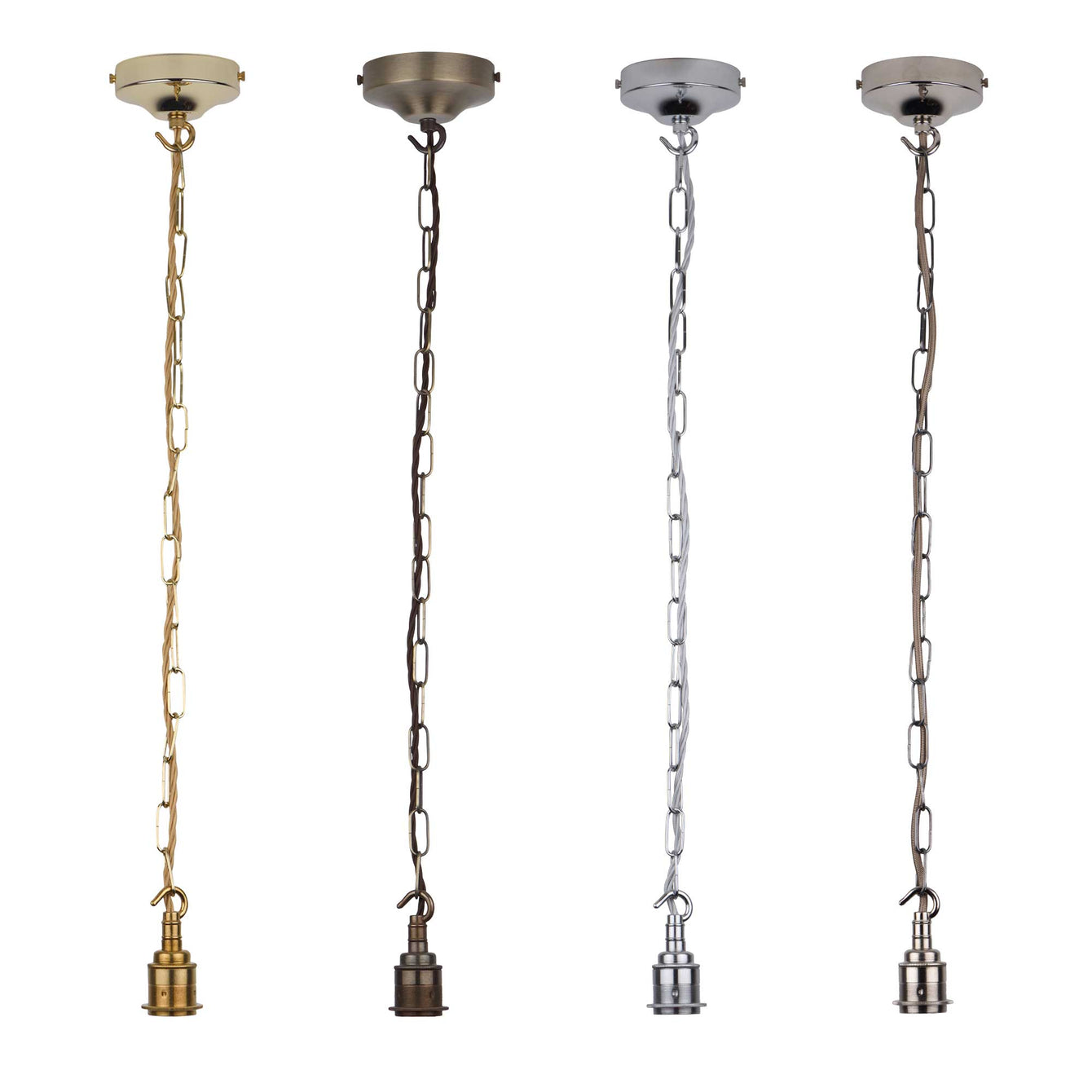 ElekTek Premium Pendant Light Kit DIY 100mm Convex Ceiling Rose, Chain, Twisted Flex and Lamp Holder E27 Shade Ring Hook - Buy It Better Brass