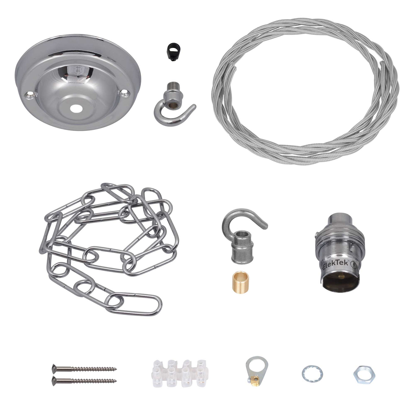 ElekTek Premium Pendant Light Kit DIY 108mm Ceiling Rose, Chain, Twisted Flex and Lamp Holder B22 Hook - Buy It Better 