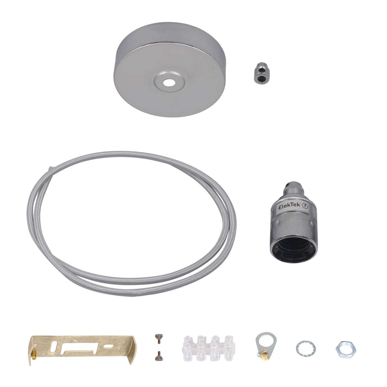 ElekTek Premium Pendant Light Kit DIY 100mm Flat Top Ceiling Rose, Round Flex and Lamp Holder E27 Plain Cord Grip - Buy It Better 