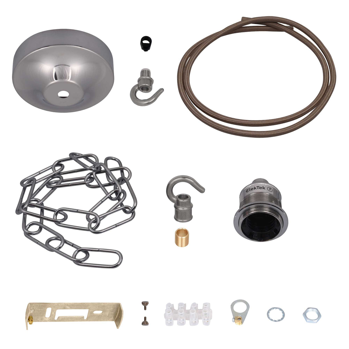 ElekTek Premium Pendant Light Kit DIY 100mm Convex Ceiling Rose, Chain, Twisted Flex and Lamp Holder E27 Shade Ring Hook - Buy It Better 