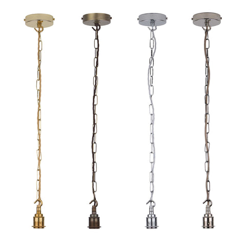 ElekTek Premium Pendant Light Kit DIY 100mm Flat Top Ceiling Rose, Chain, Twisted Flex and Lamp Holder E27 Shade Ring Hook