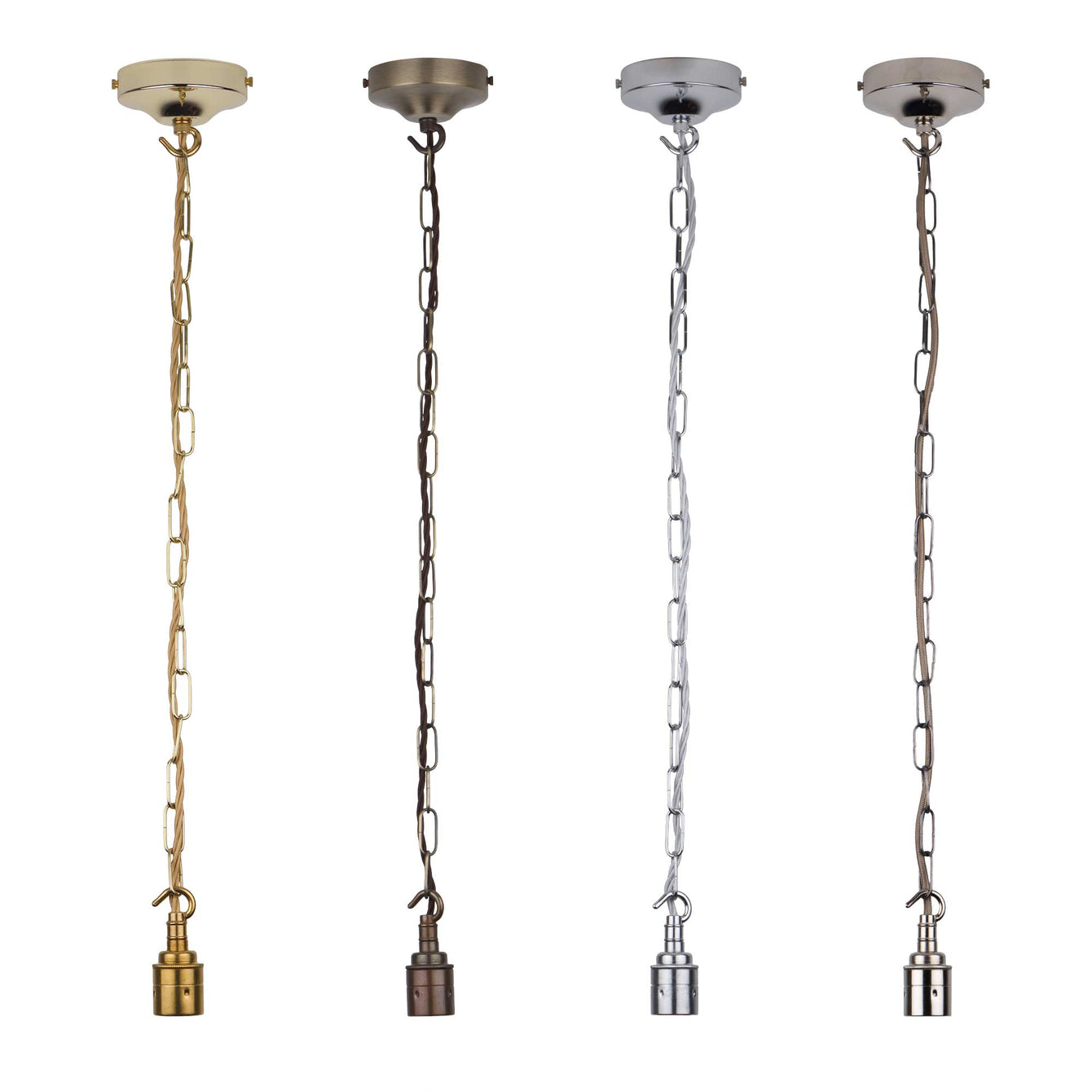 ElekTek Premium Pendant Light Kit DIY 100mm Convex Ceiling Rose, Chain, Twisted Flex and Lamp Holder E27 Plain Hook - Buy It Better Brass