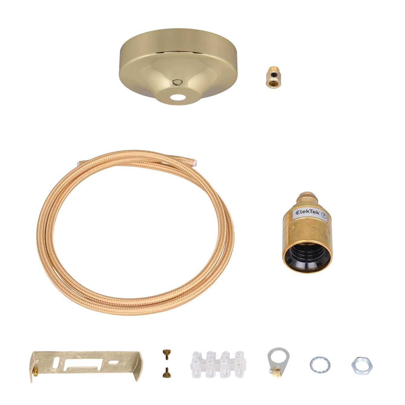 ElekTek Premium Pendant Light Kit DIY 100mm Convex Ceiling Rose, Round Flex and Lamp Holder E27 Plain Cord Grip - Buy It Better Antique Brass