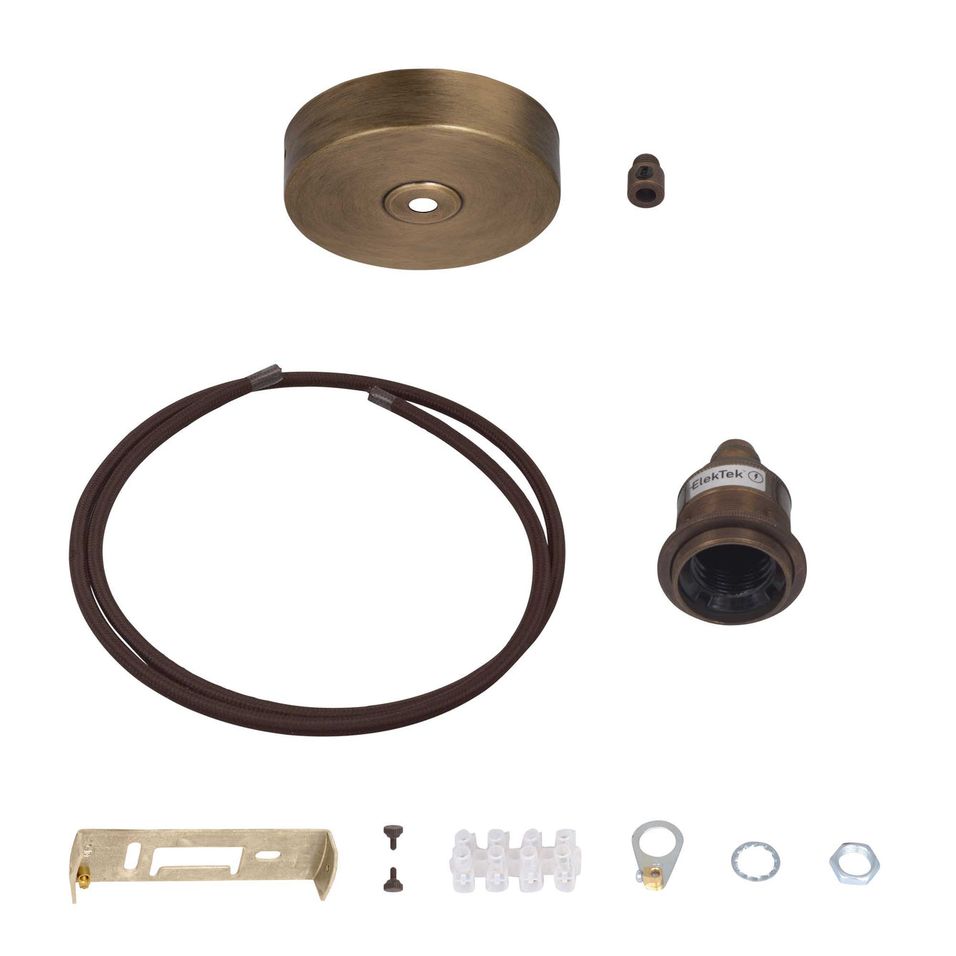 ElekTek Premium Pendant Light Kit DIY 100mm Flat Top Ceiling Rose, Round Flex and Lamp Holder E27 Shade Ring Cord Grip - Buy It Better Nickel