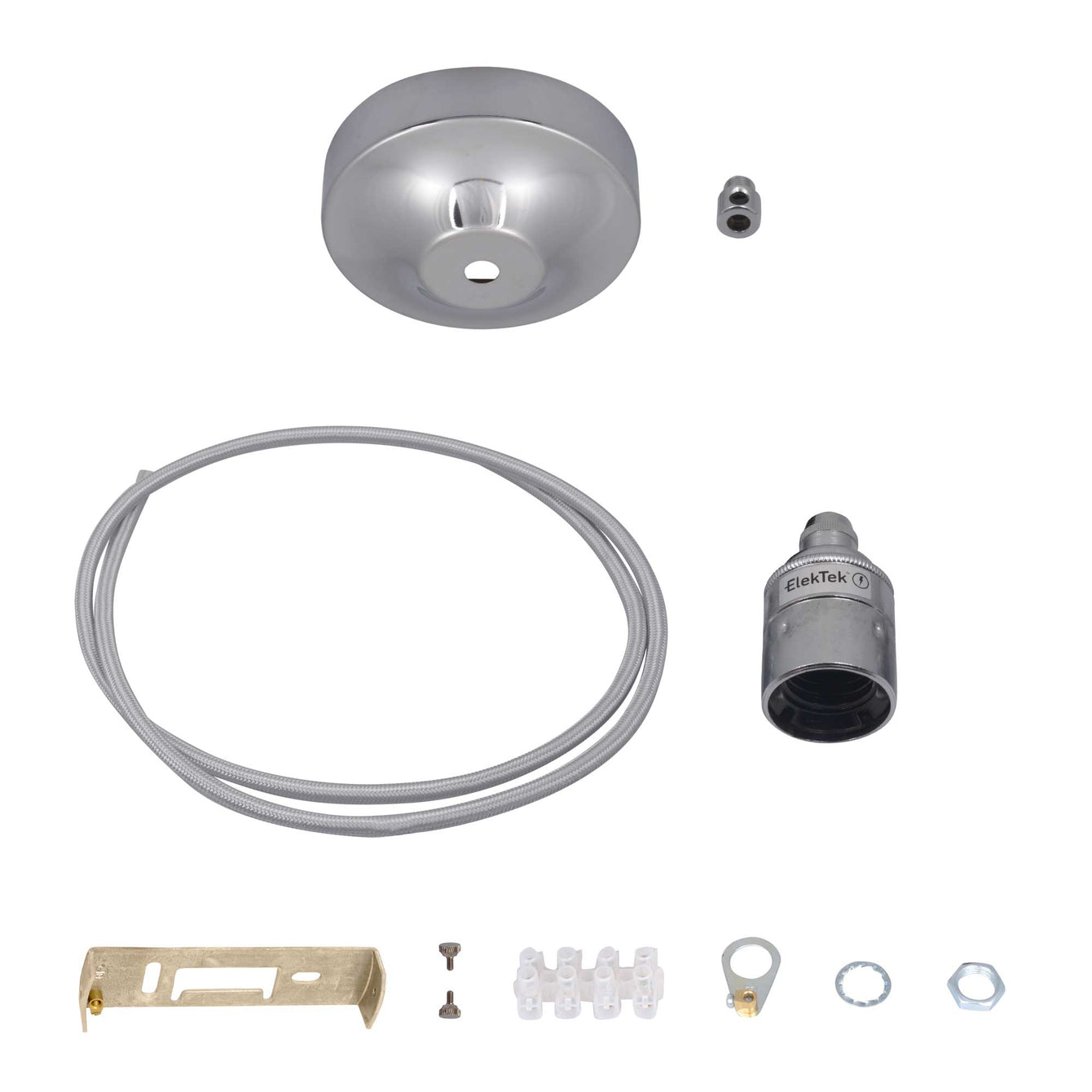 ElekTek Premium Pendant Light Kit DIY 100mm Convex Ceiling Rose, Round Flex and Lamp Holder E27 Plain Cord Grip - Buy It Better 