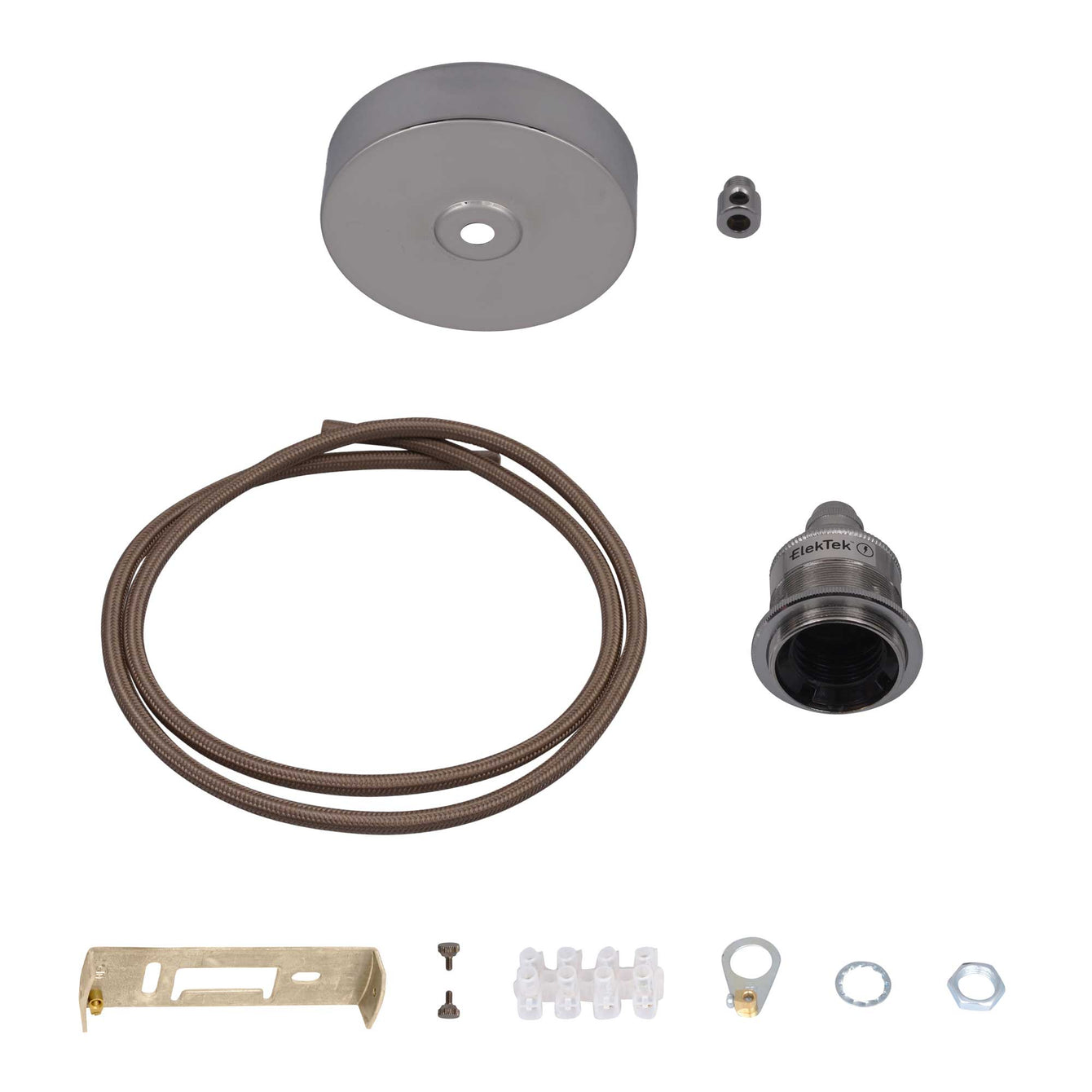 ElekTek Premium Pendant Light Kit DIY 100mm Flat Top Ceiling Rose, Round Flex and Lamp Holder E27 Shade Ring Cord Grip - Buy It Better 
